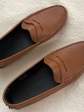 M. Gemi Tan Pebble-Grain Penny Loafers